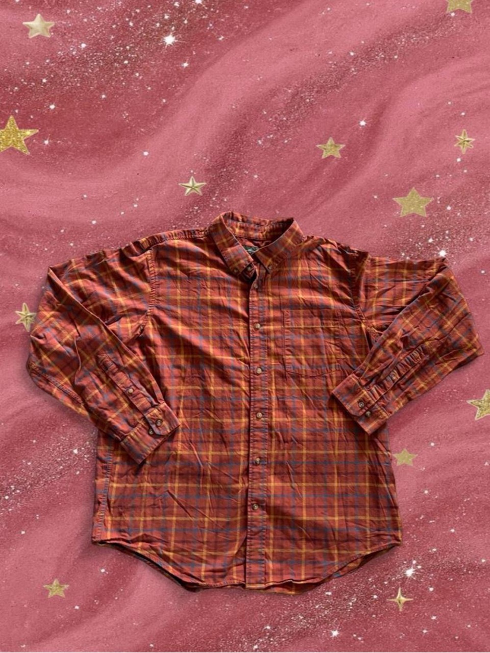 Orange Plaid Button-Up Shirt